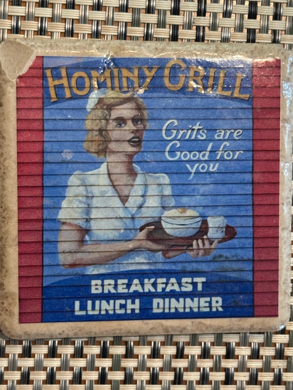 Hominy Grill Vintage Style Coaster Blue & Red Diner Art